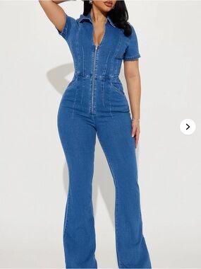 Blue Denim Zip-Front Jumpsuiti
